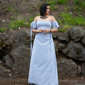 Full-length, Blue and white striped Dress